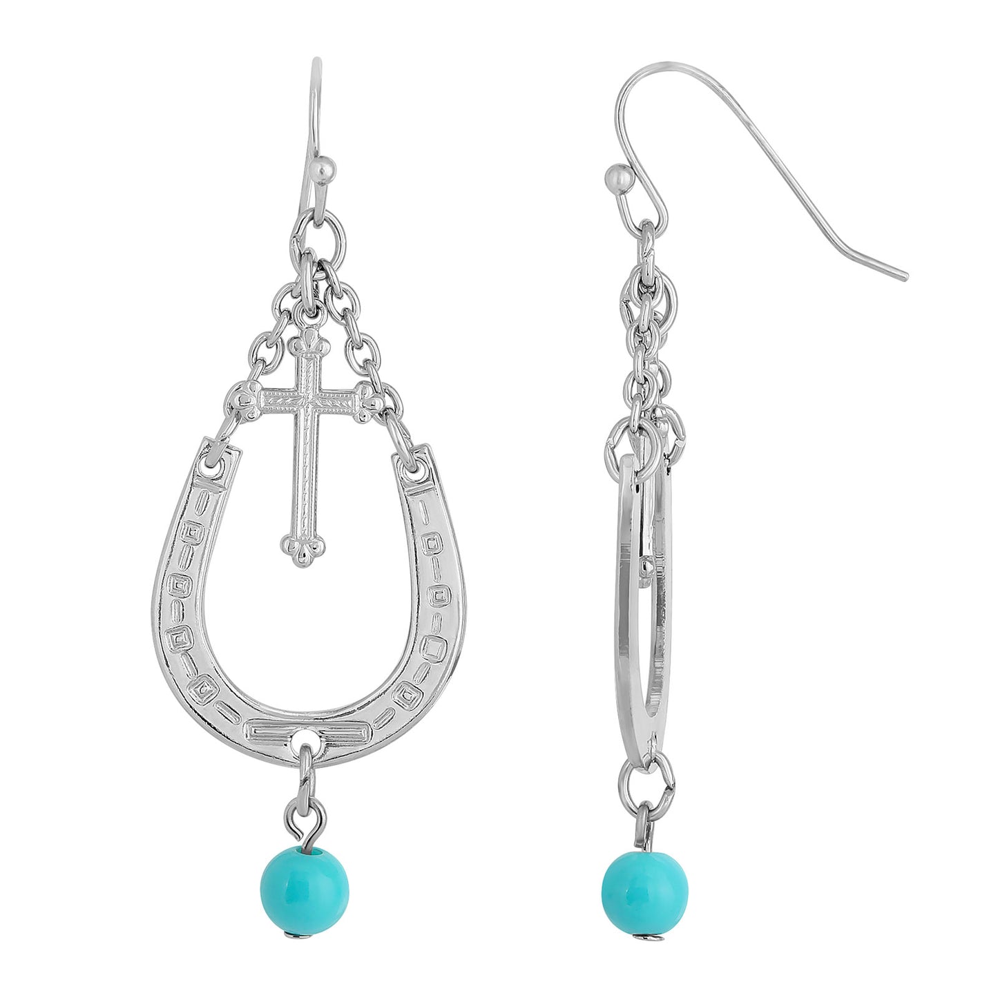 1928 Jewelry&reg; Silver-Tone With Imitation Turquoise Accent Horseshoe And Cross Drop Earrings