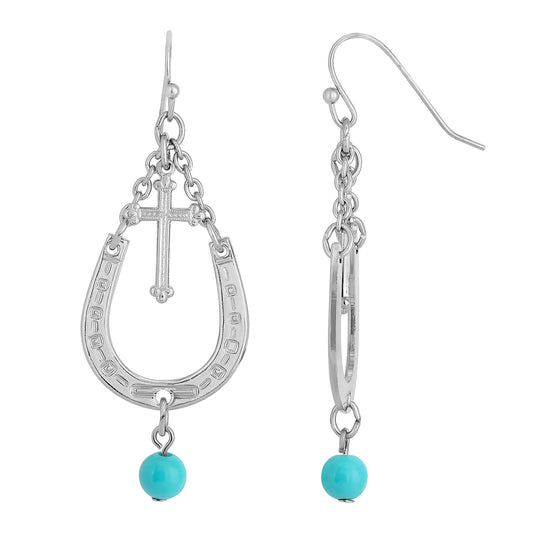1928 Jewelry&reg; Silver-Tone With Imitation Turquoise Accent Horseshoe And Cross Drop Earrings