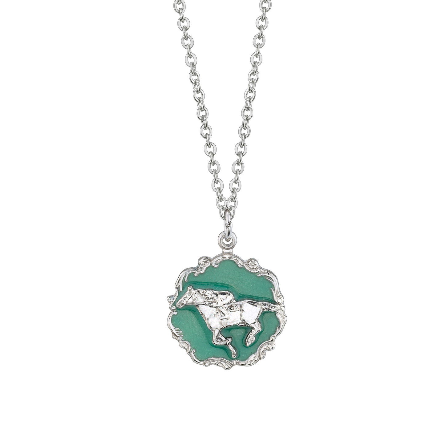 1928 Jewelry&reg; Silver-Tone Turquoise Color Enamel Horse Pendant Necklace 16"Adj.