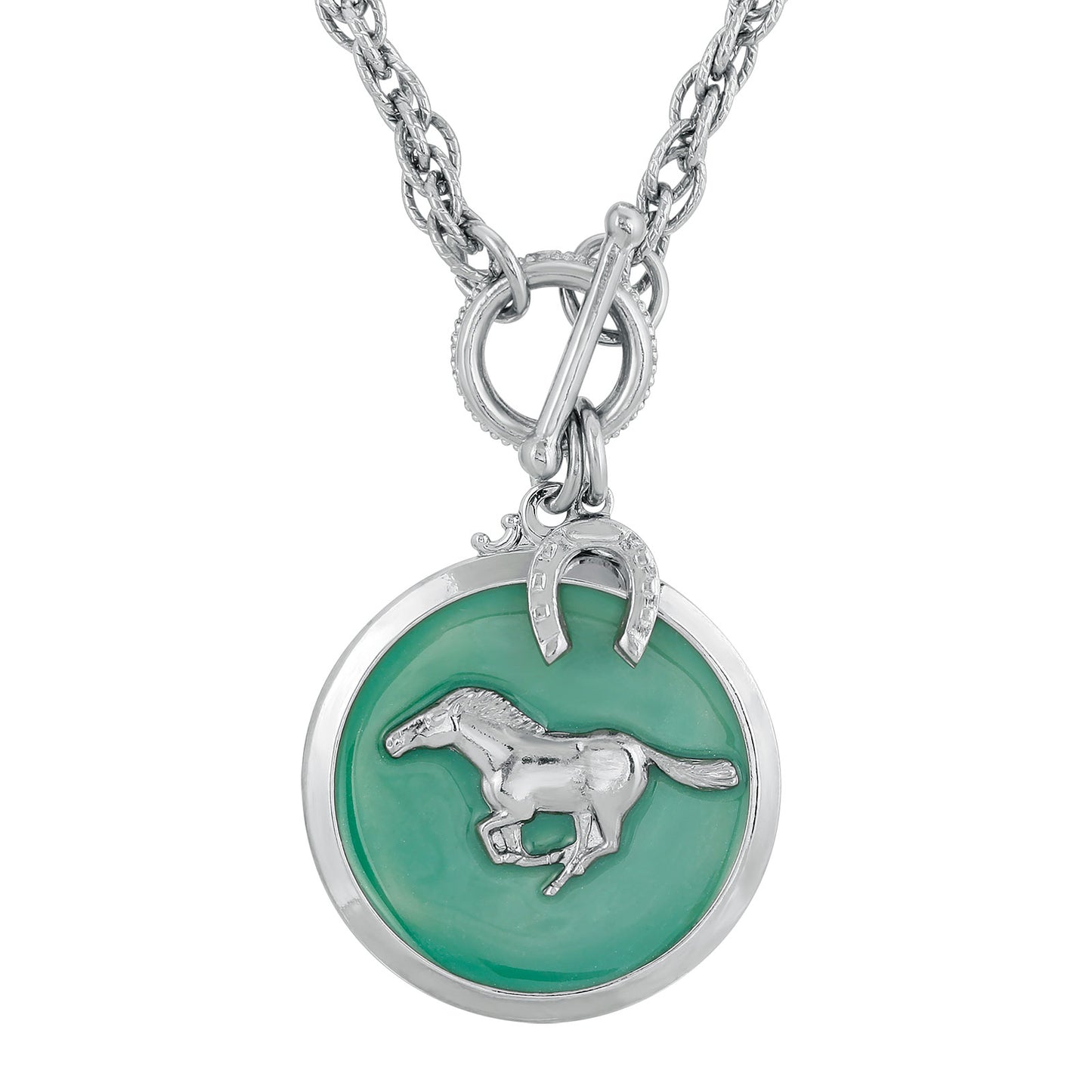 1928 Jewelry&reg; Silver-Tone Turquoise Color Enamel Horse Pendant Toggle Necklace 18"