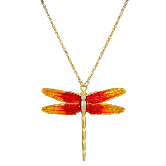 1928 Jewelry&reg; Gold-Tone Orange Enamel Dragonfly Pendant Necklace 16"Adj.