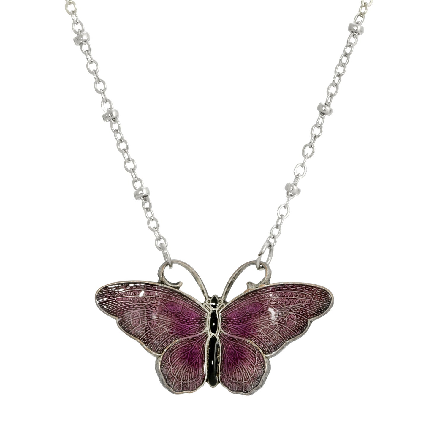 1928 Jewelry&reg; Silver-Tone Purple And Black Enamel Butterfly Necklace 16”Adj.