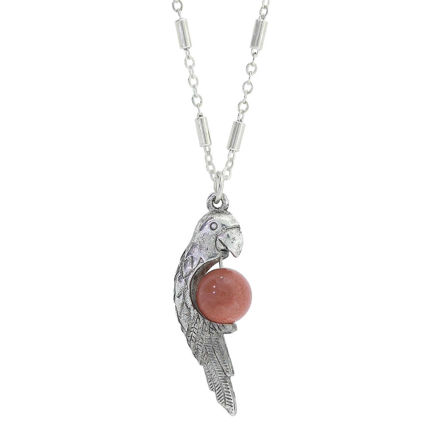 1928 Jewelry&reg; Pewter Parrot With Goldstone Bead Necklace 16"Adj.