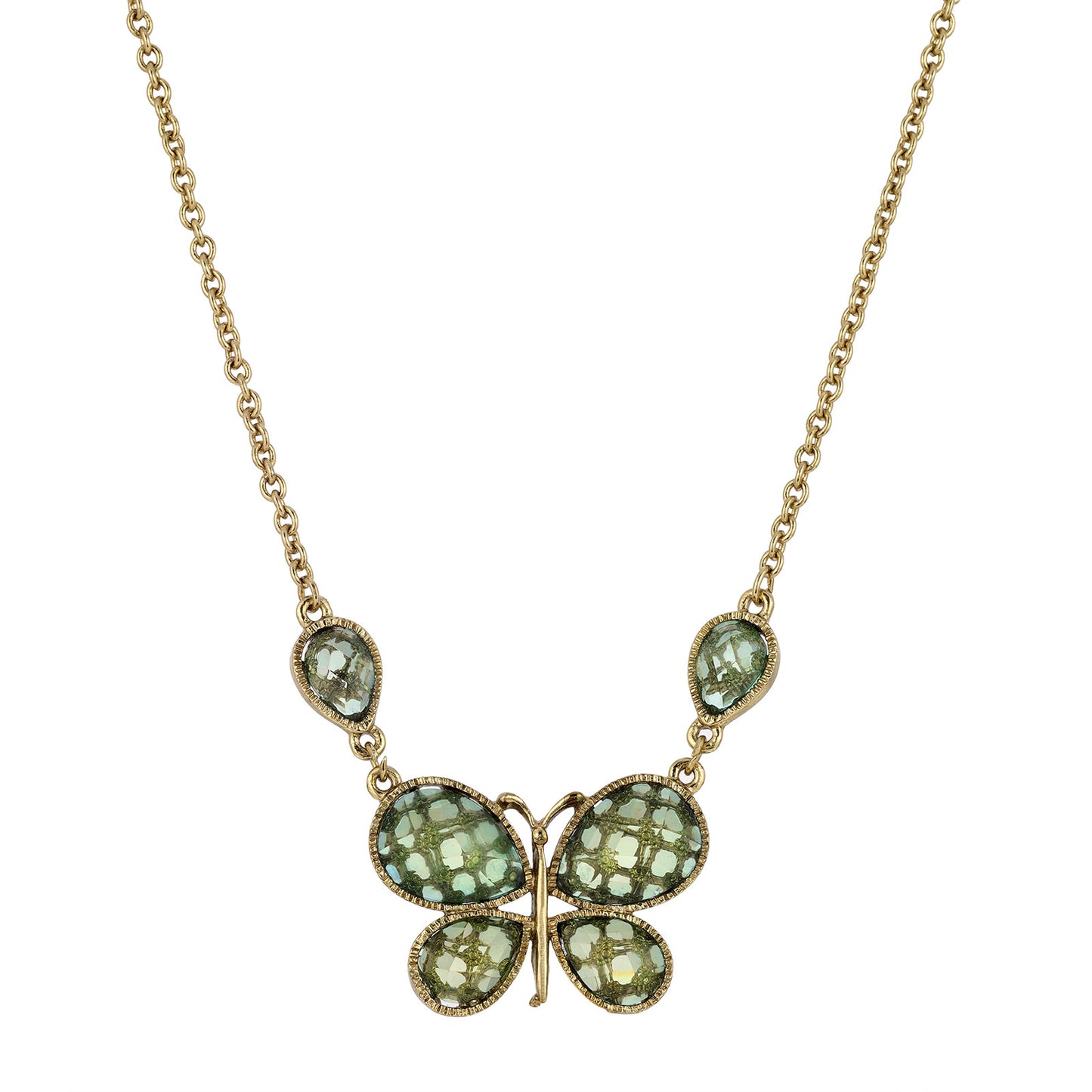 1928 Jewelry&reg; Gold-Tone Lt. Aqua Faceted Butterfly Necklace 16"Adj.