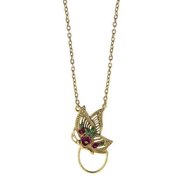 1928 Jewelry&reg; Gold-Tone Purple & Green Enamel Butterfly Eyeglass/Badge Holder 28"