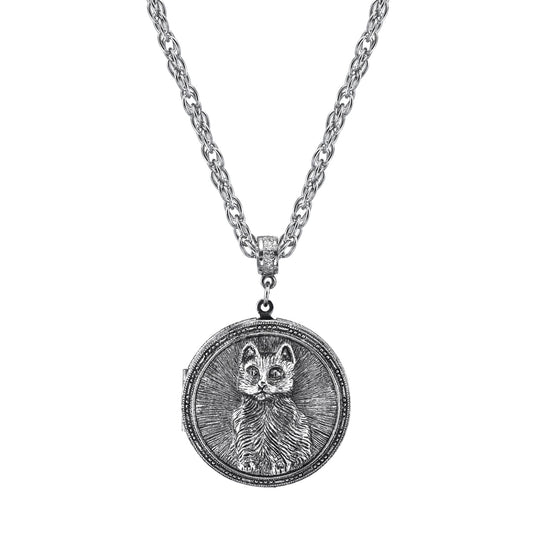 1928 Jewelry&reg; Pewter Cat Locket Necklace 30In