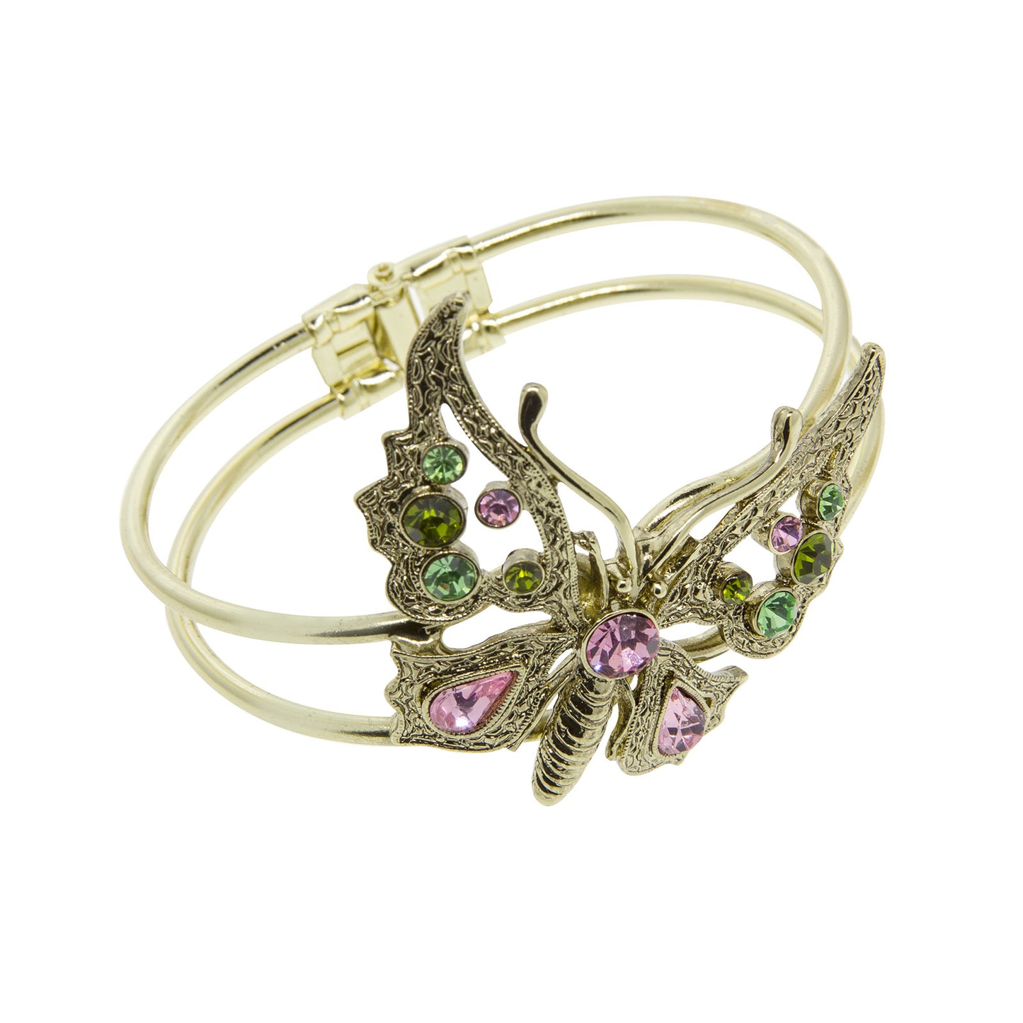 1928 Jewelry&reg; Brass Lt. Rose/Peridot Butterfly Hinge Cuff Bracelet