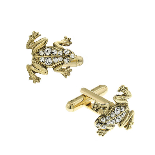 1928 Jewelry&reg; 14K Gold Dipped Crystal Frog Cufflinks