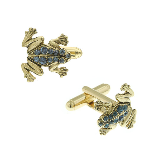1928 Jewelry&reg; 14K Gold Dipped Blue Crystal Frog Cufflinks