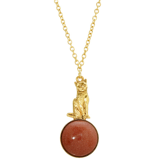 1928 Jewelry&reg; Gold Tone Semi Precious Goldstone Cat 28 Inches Pendant Necklace