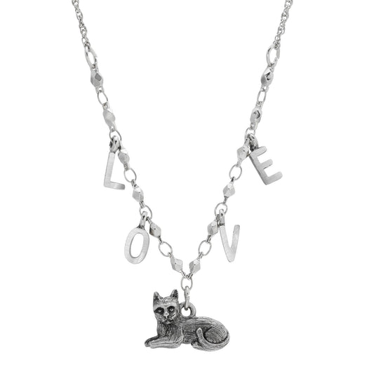 1928 Jewelry&reg; Pewter And Silver Tone Cat With Love Initials Necklace 16 Inches