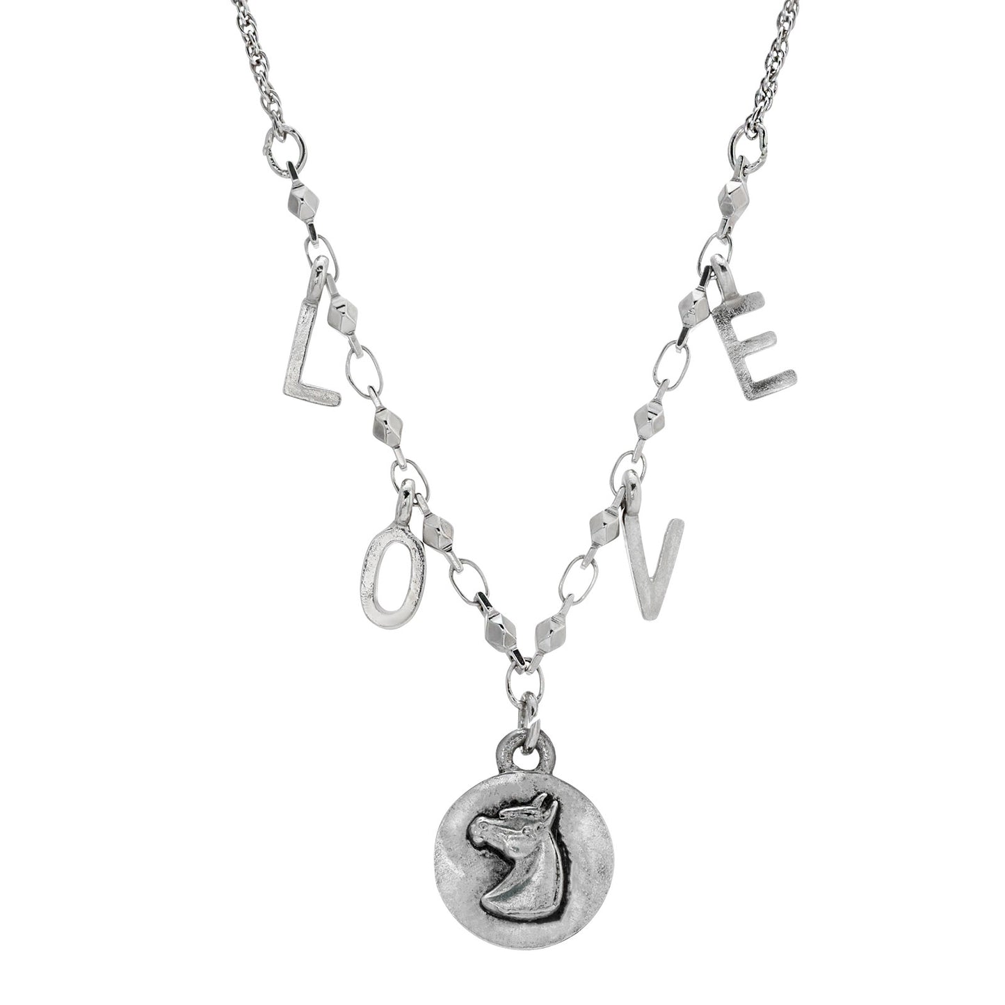 1928 Jewelry&reg; Pewter And Silver Tone Horse With Love Initials Necklace 16 Inches