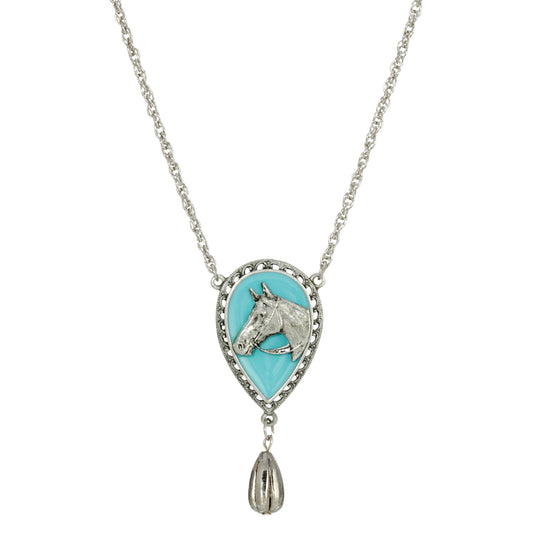 1928 Jewelry&reg; Silver Tone Turquoise Enamel Horse Head Necklace 18 Inch