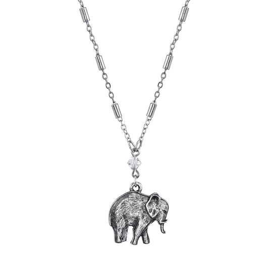 1928 Jewelry&reg; Pewter Elephant Drop Chain Necklace 16" Adj.