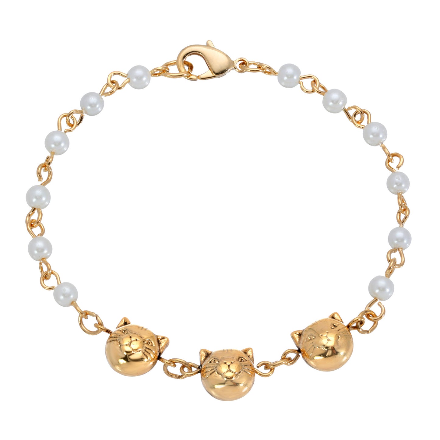 1928 Jewelry&reg; Triple Cat Face With Pearl Chain Bracelet