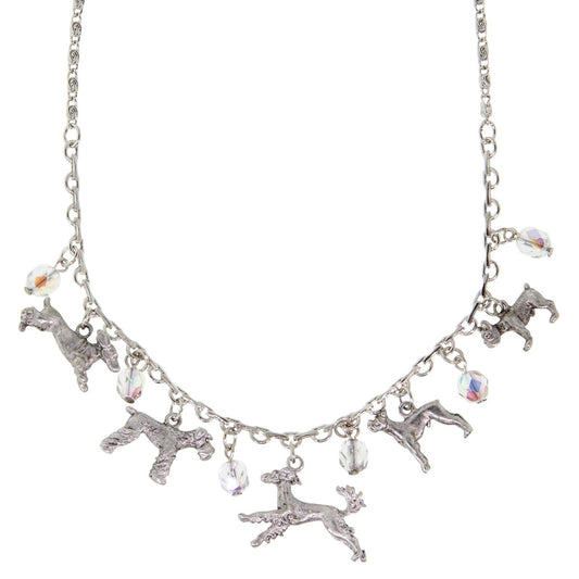 1928 Jewelry&reg; Silver Tone Clear Crystal Beaded Multi Dog Drop Necklace 16" Adj.