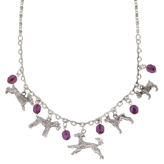 1928 Jewelry&reg; Silver Tone Purple Crystal Beaded Multi Dog Drop Necklace 16" Adj.