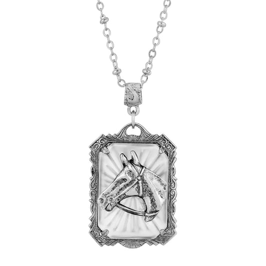 1928 Jewelry&reg; Pewter Lalique Rectangle Horse Head Necklace 24 In.