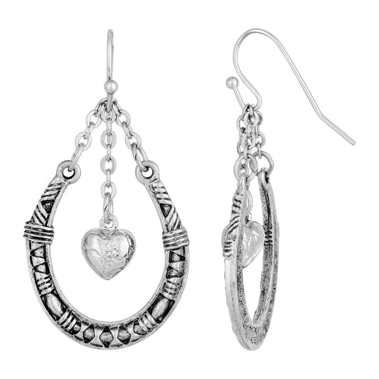 1928 Jewelry&reg; Pewter Horseshoe With Hanging Heart Earring