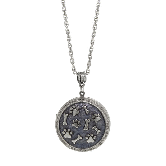 1928 Jewelry&reg; Silver Tone Blue Enamel Round Paw And Bones Necklace 28"
