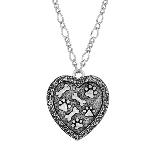 1928 Jewelry&reg; Pewter Heart Paw And Bones Necklace 28 Inchs