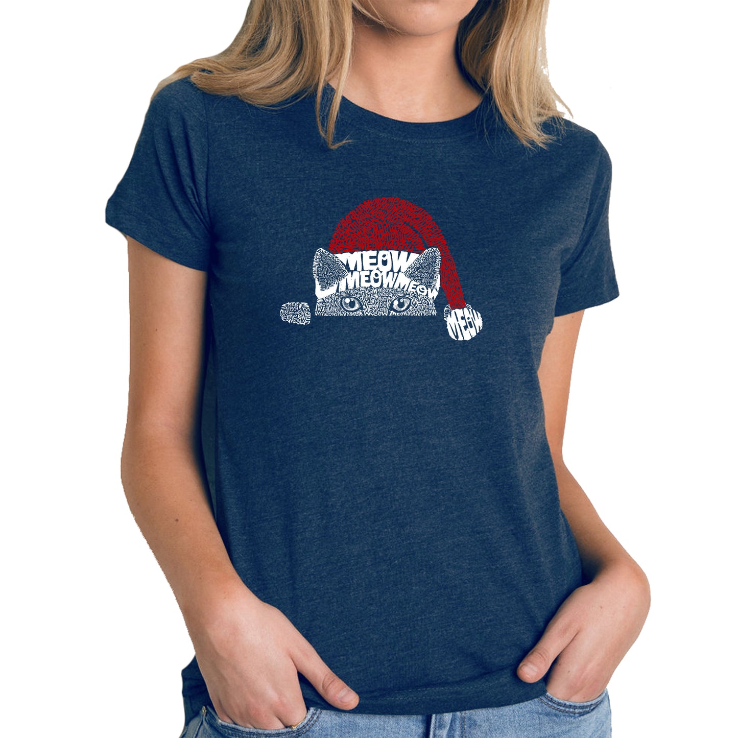 Christmas Peeking Cat - Women's Premium Blend Word Art T-Shirt