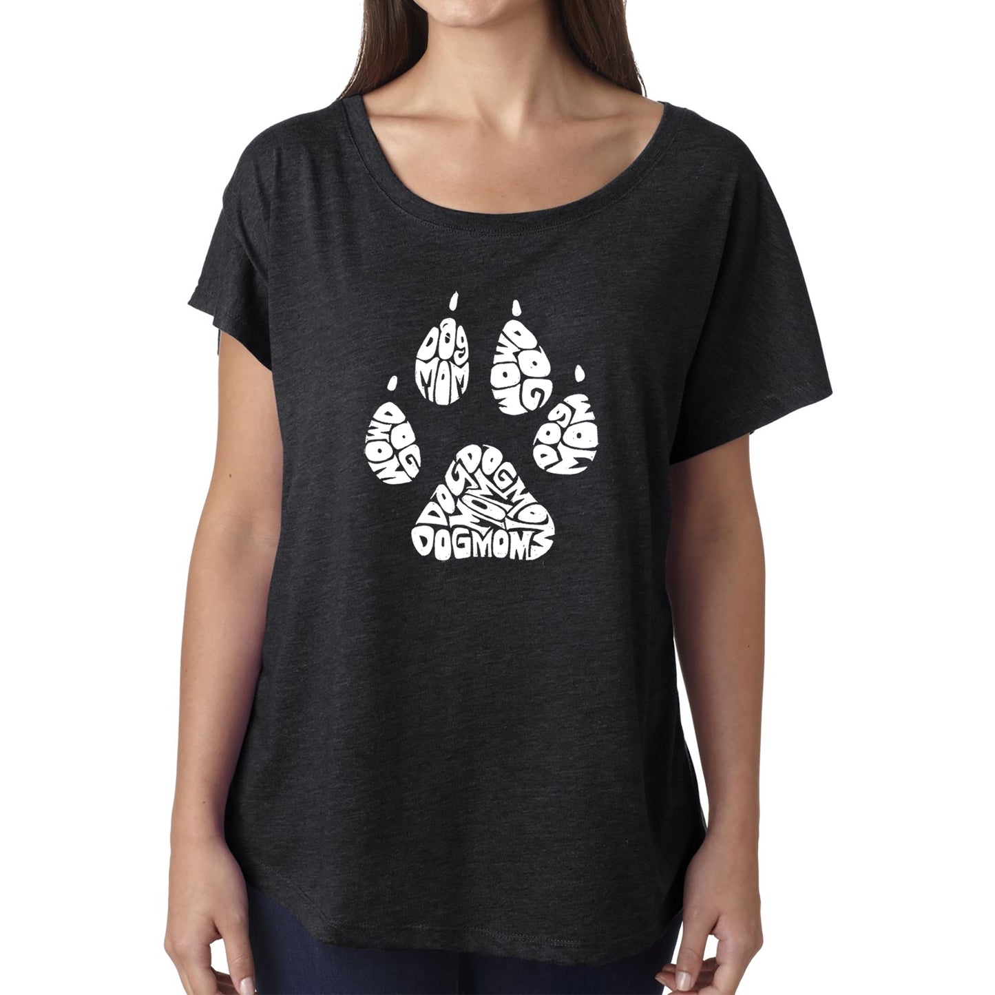 Dog Mom  - Women's Loose Fit Dolman Cut Word Art Shirt