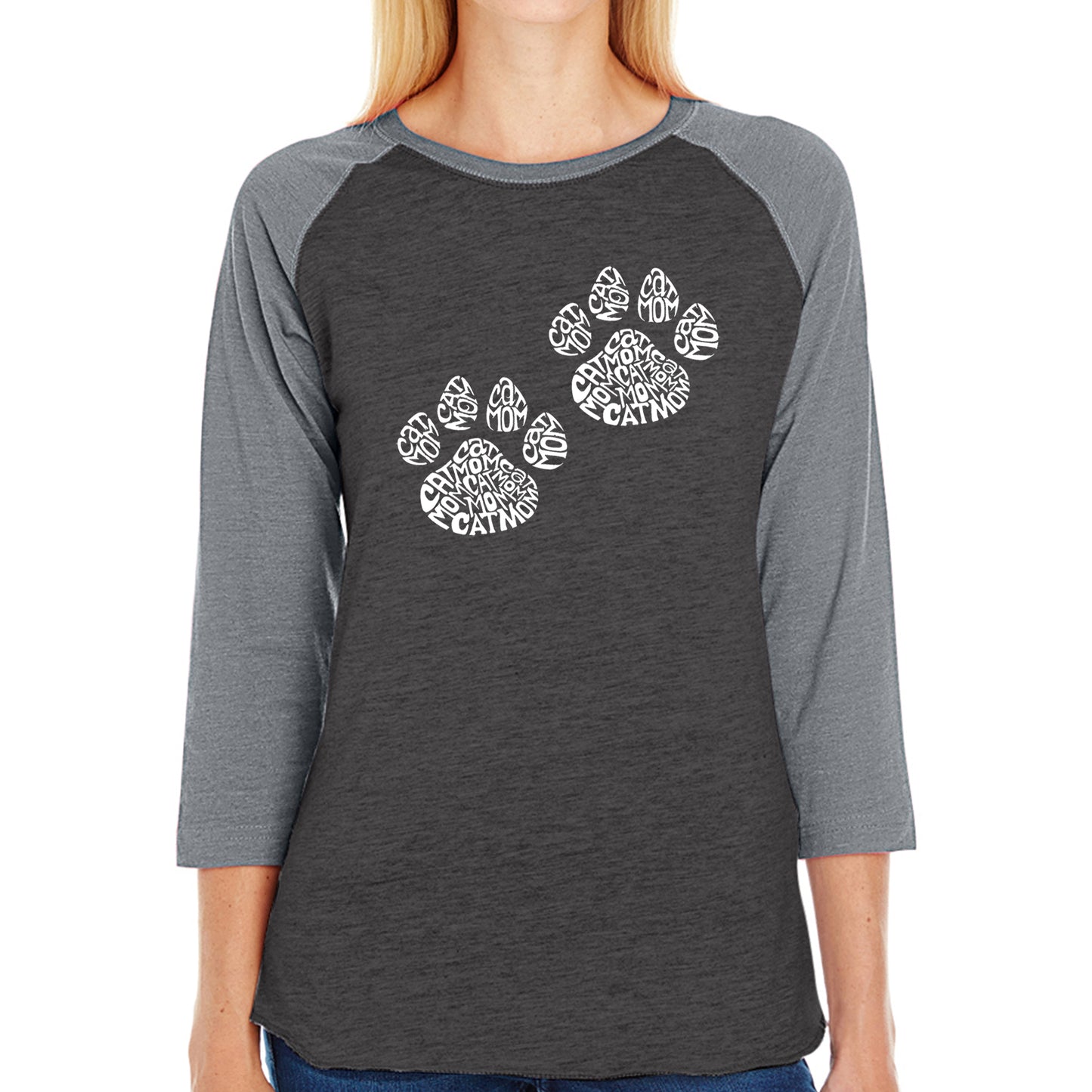 Cat Mom  - Women's Raglan Baseball Word Art T-Shirt