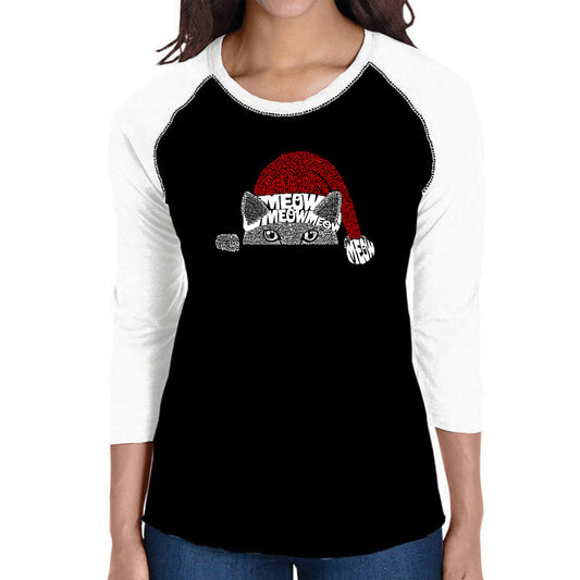 Christmas Peeking Cat - Women's Raglan Word Art T-Shirt