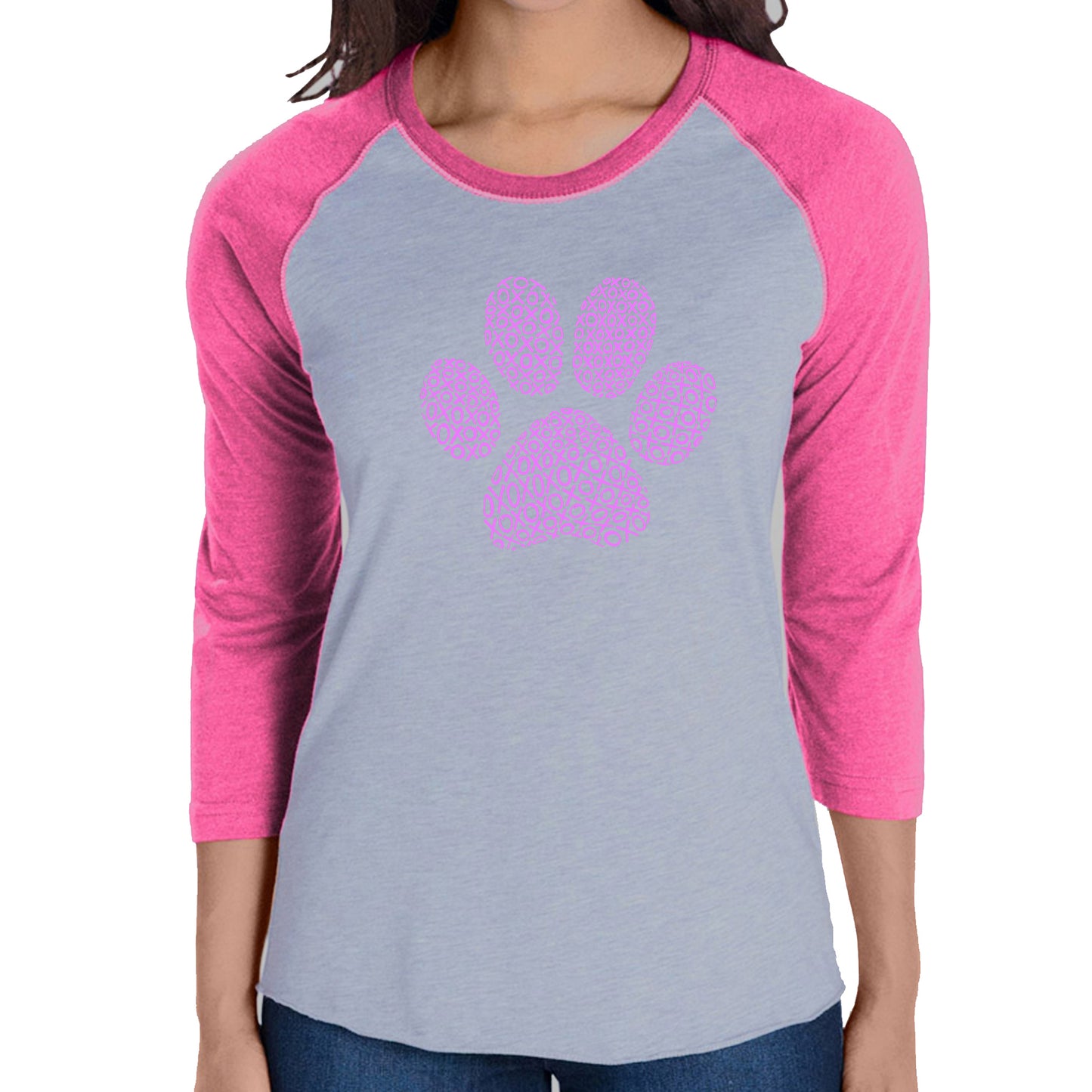 XOXO Dog Paw  - Women's Raglan Word Art T-Shirt