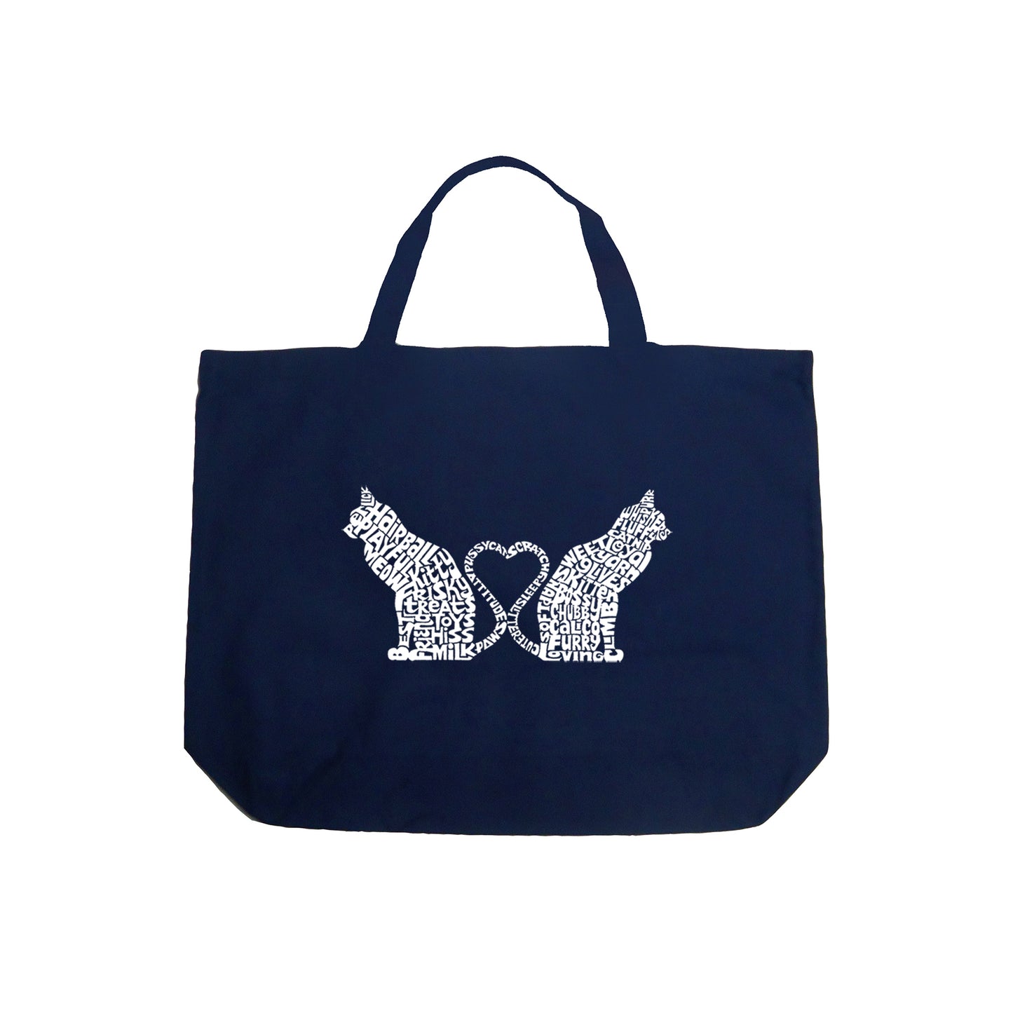 Cat Tail Hearts - Large Word Art Tote Bag