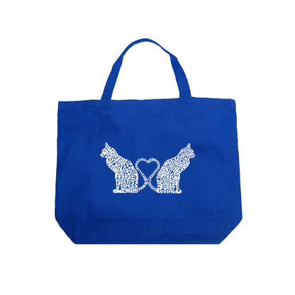 Cat Tail Hearts - Large Word Art Tote Bag