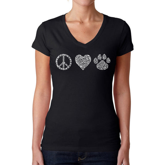 Peace Love Cats  - Women's Word Art V-Neck T-Shirt