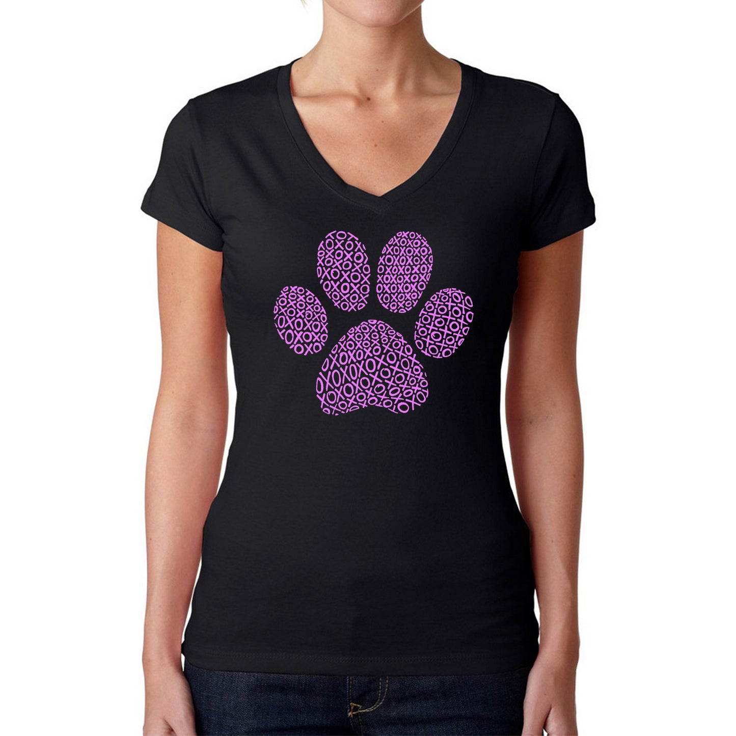 XOXO Dog Paw  - Women's Word Art V-Neck T-Shirt