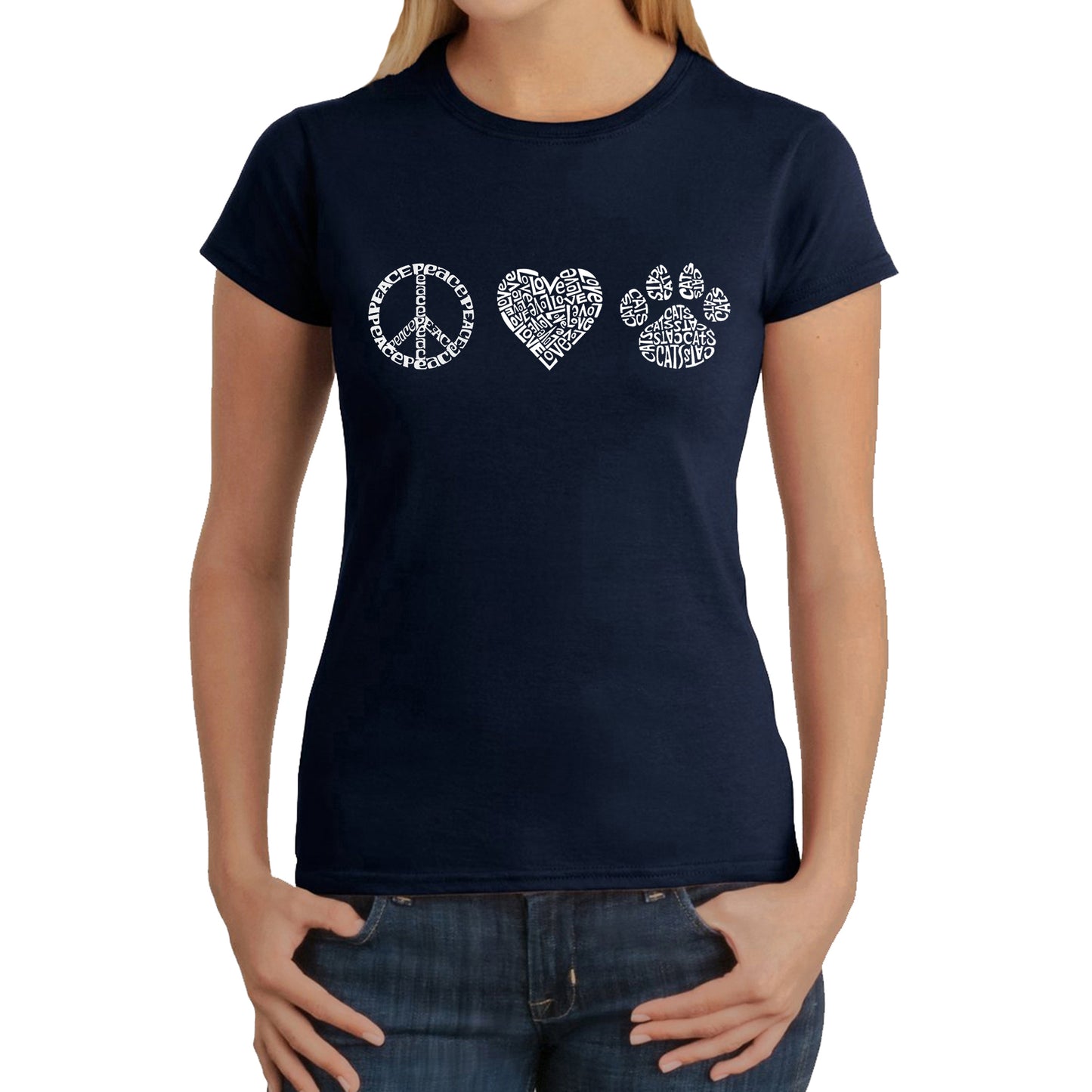 Peace Love Cats  - Women's Word Art T-Shirt