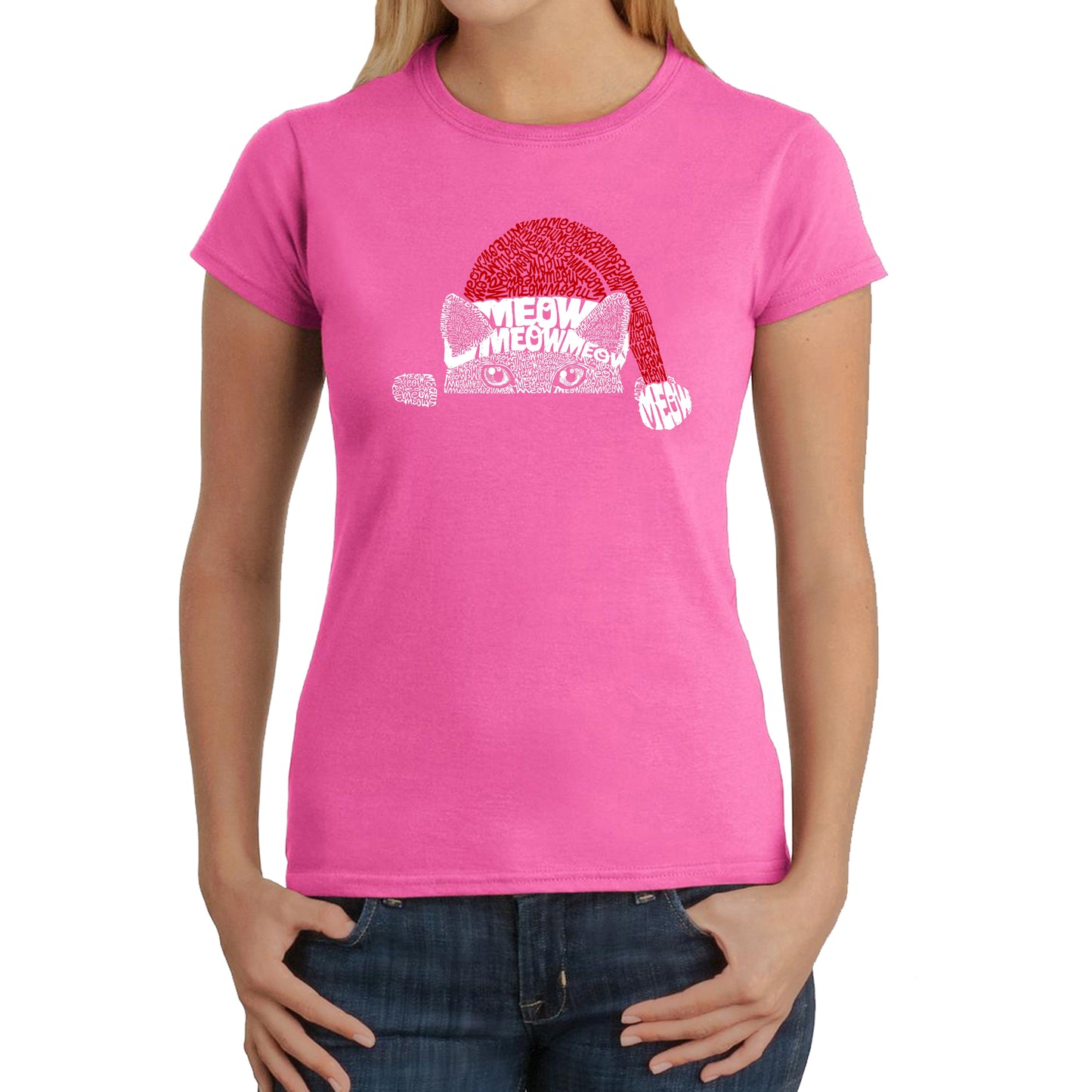 Christmas Peeking Cat - Women's Word Art T-Shirt