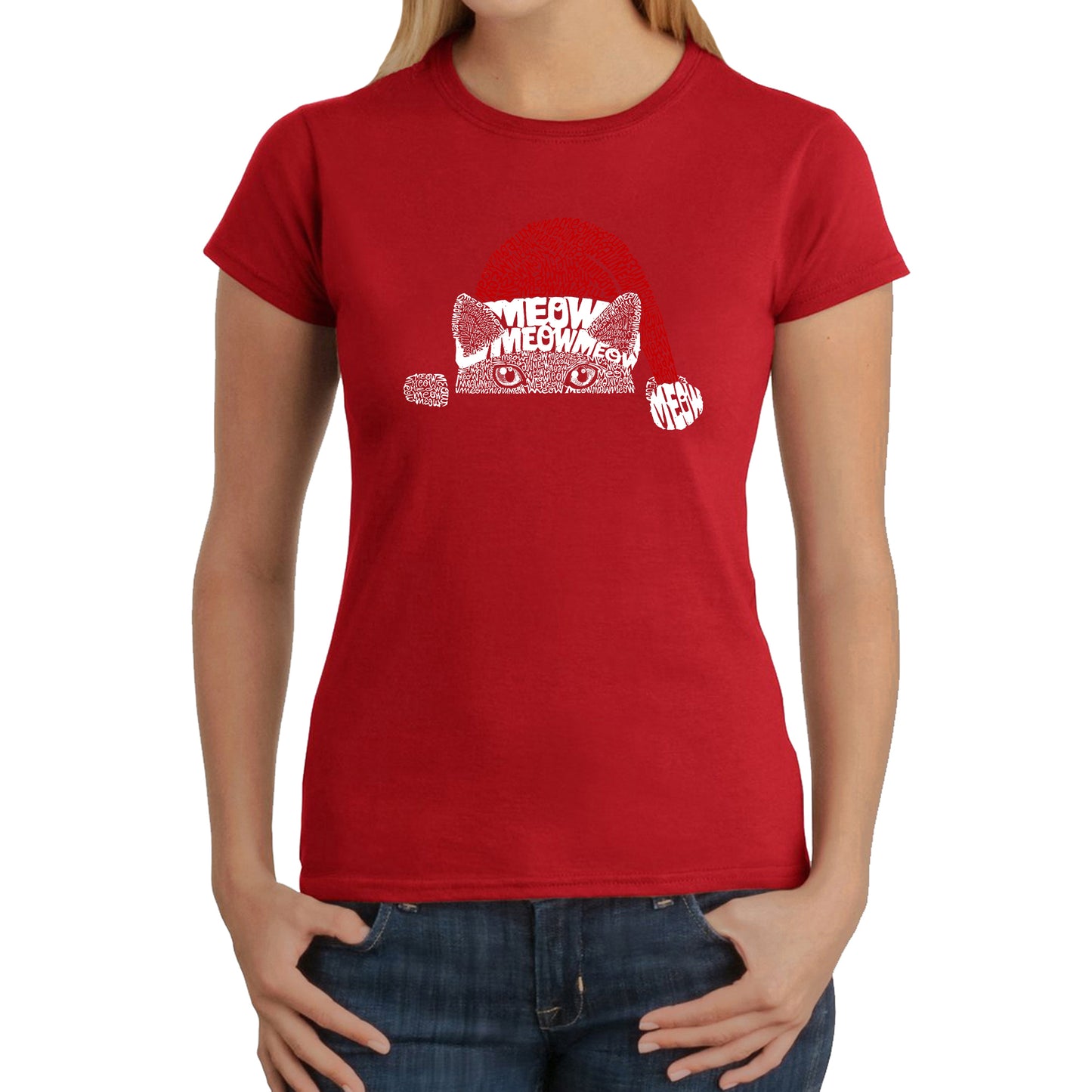 Christmas Peeking Cat - Women's Word Art T-Shirt