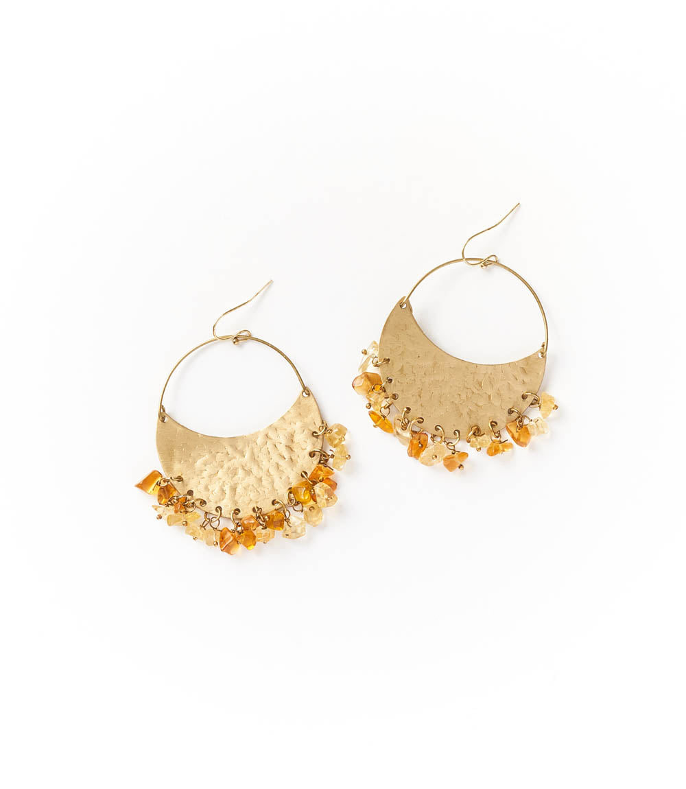 Ridhi Semi-Precious Citrine & Sunstone Earrings - Shaky Hoop