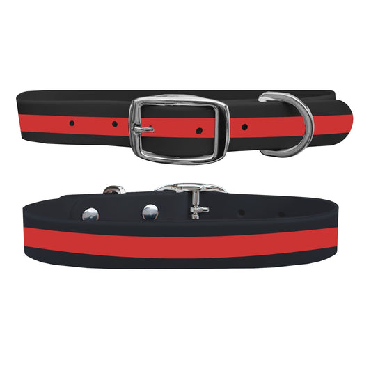 Red Line Firefighter Dog Collar With Silver Buckle