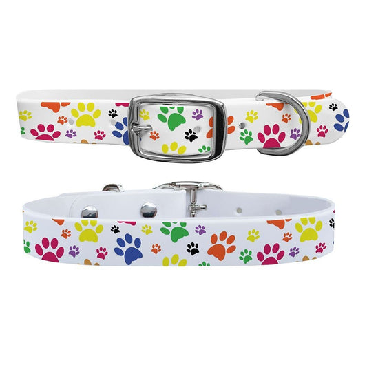 Pawprints Dog Collar With Silver Buckle
