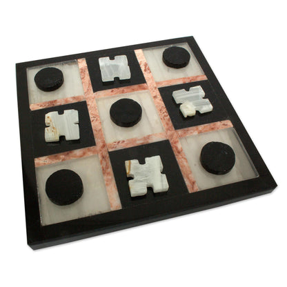 Rose On Black Marble Tic-Tac-Toe Game Set