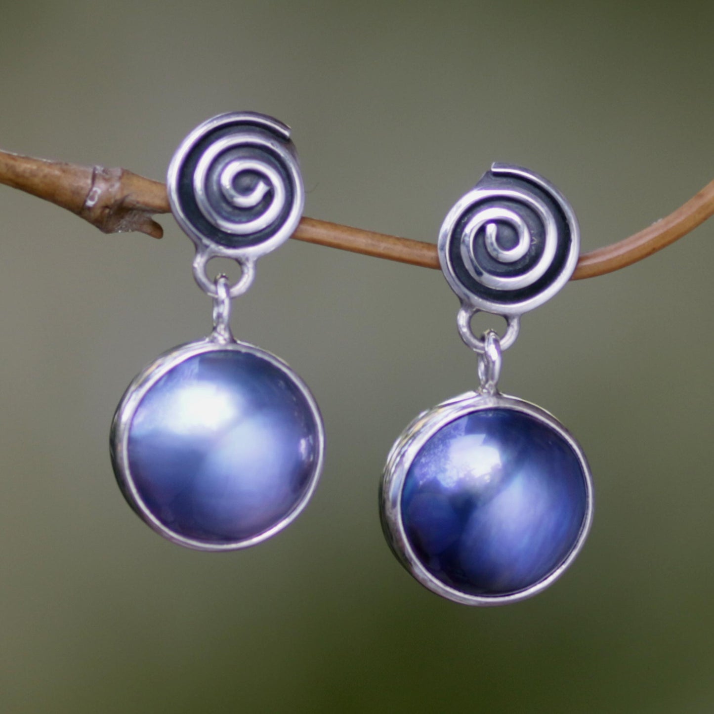 Hypnotic Blue Sterling Silver Cultured Pearl Dangle Earrings