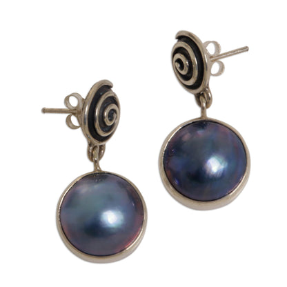 Hypnotic Blue Sterling Silver Cultured Pearl Dangle Earrings