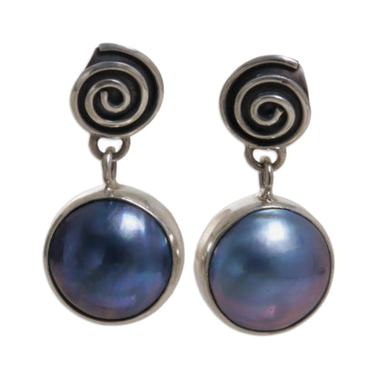 Hypnotic Blue Sterling Silver Cultured Pearl Dangle Earrings