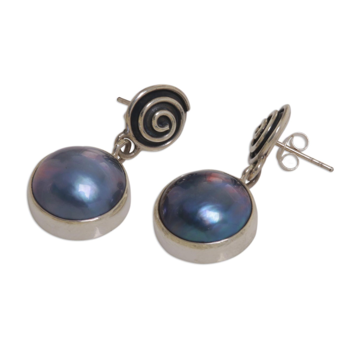 Hypnotic Blue Sterling Silver Cultured Pearl Dangle Earrings