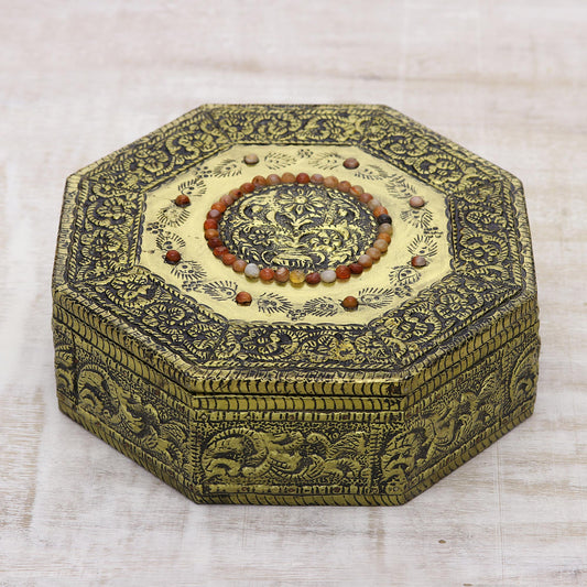 Golden Treasures Repousse Brass Jewelry Box