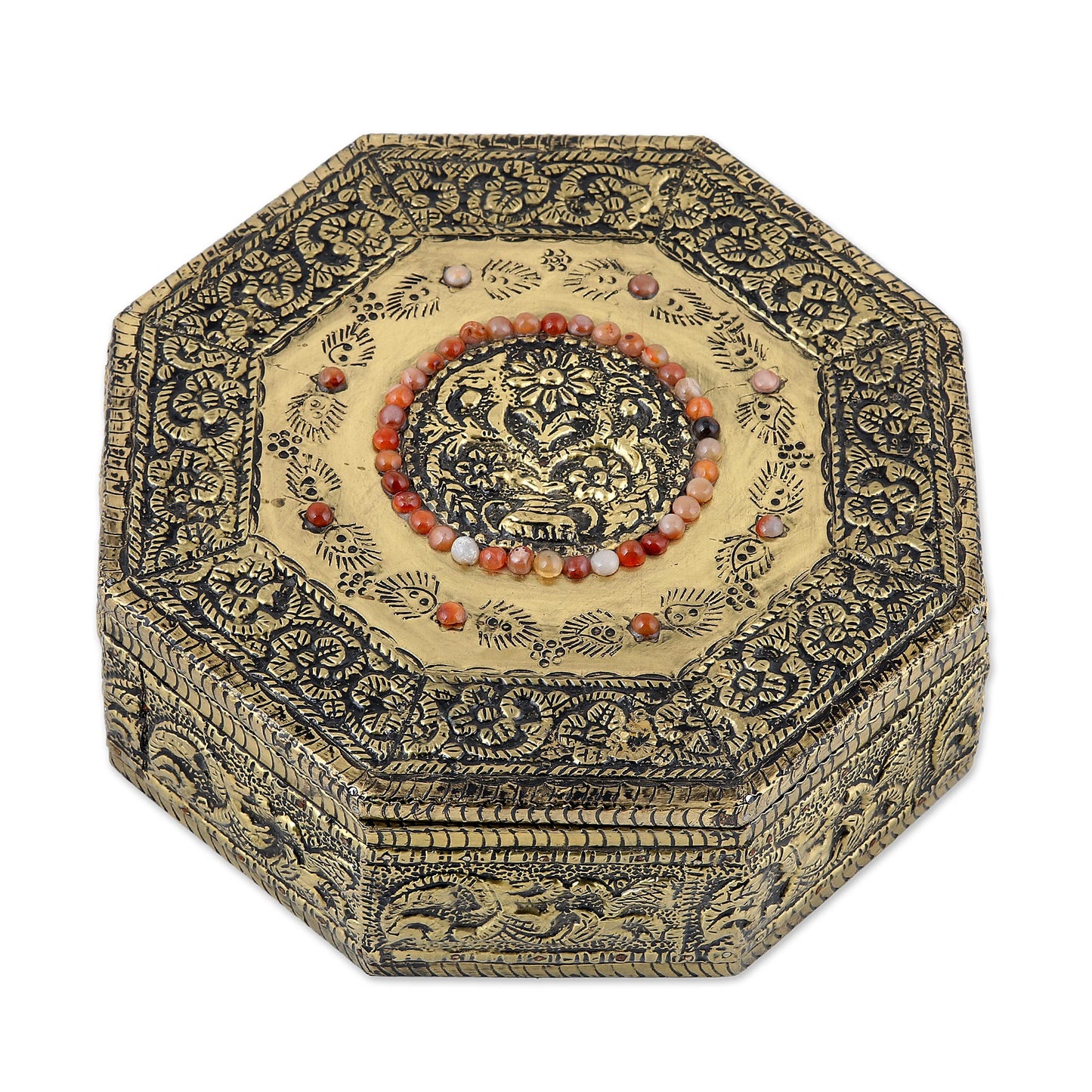 Golden Treasures Repousse Brass Jewelry Box