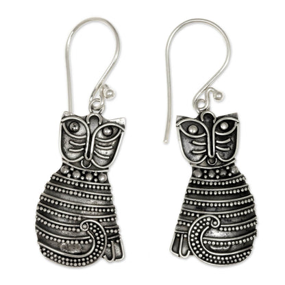 NOVICA - Silver 'Balinese Cat' Dangle Earrings