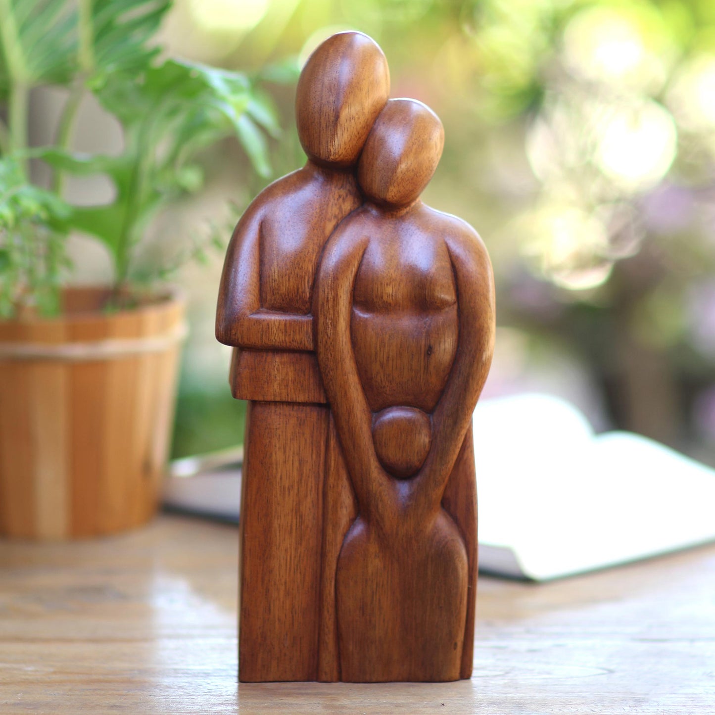 Happy Family Original Wood Sculpture from Indonesia