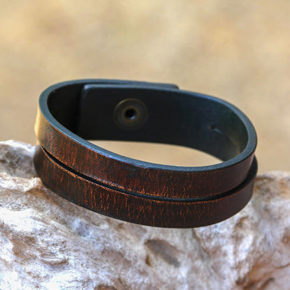 Duality in Brown Modern Leather Wristband Bracelet (Medium)